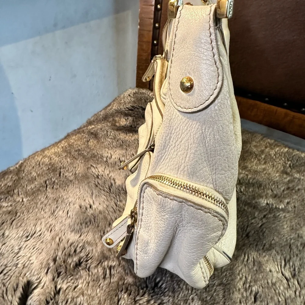 TOD’S Authentic Leather Cream/White Zippered Pockets Designer Satchel Bag
